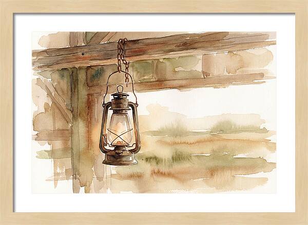 Vintage Lantern Hanging From Barn Beam