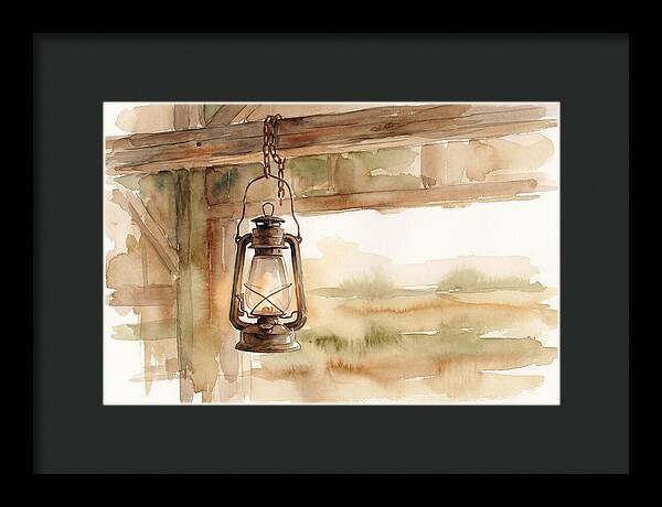 Vintage Lantern Hanging From Barn Beam