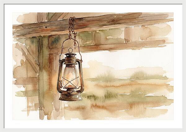 Vintage Lantern Hanging From Barn Beam