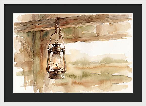 Vintage Lantern Hanging From Barn Beam