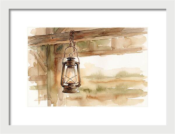 Vintage Lantern Hanging From Barn Beam