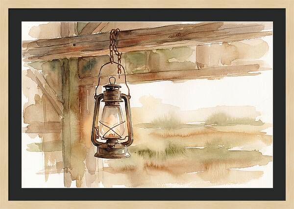 Vintage Lantern Hanging From Barn Beam