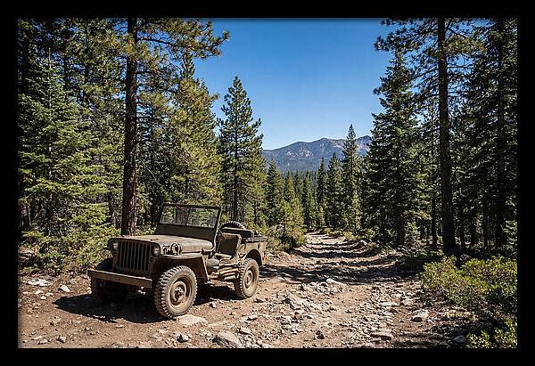 Vintage Military Jeep On Mountain Trail