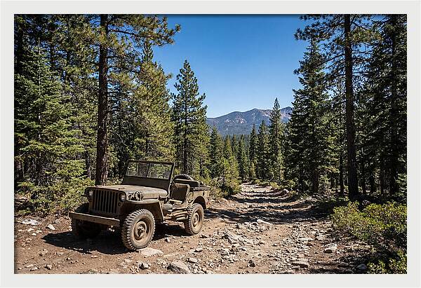 Vintage Military Jeep On Mountain Trail