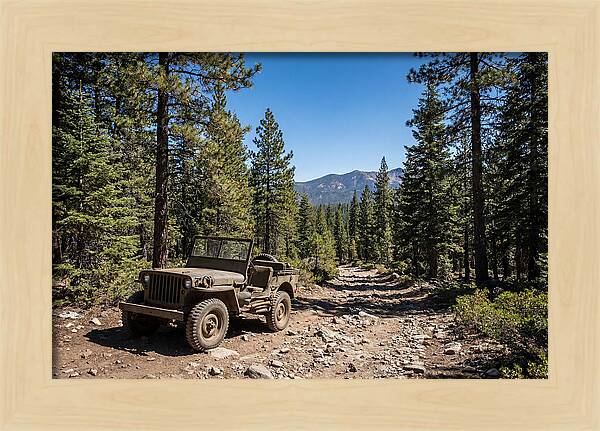 Vintage Military Jeep On Mountain Trail