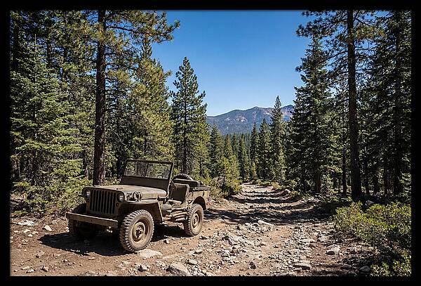 Vintage Military Jeep On Mountain Trail