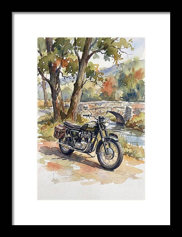 Vintage Motorcycle By The Stream