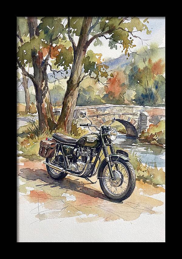 Vintage Motorcycle By The Stream