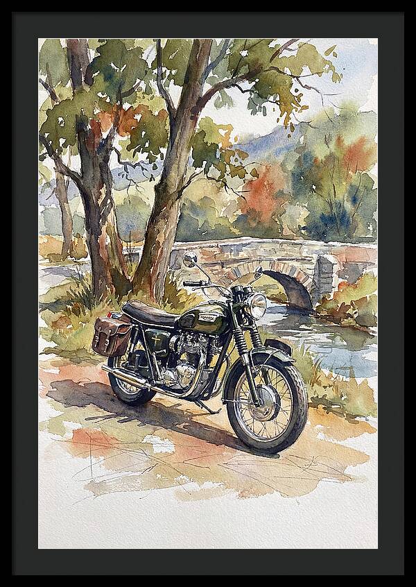 Vintage Motorcycle By The Stream