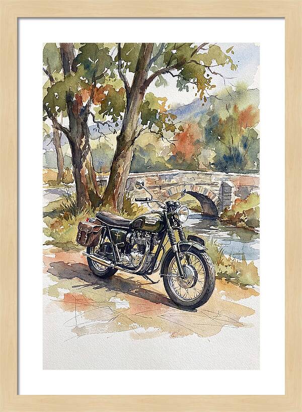 Vintage Motorcycle By The Stream