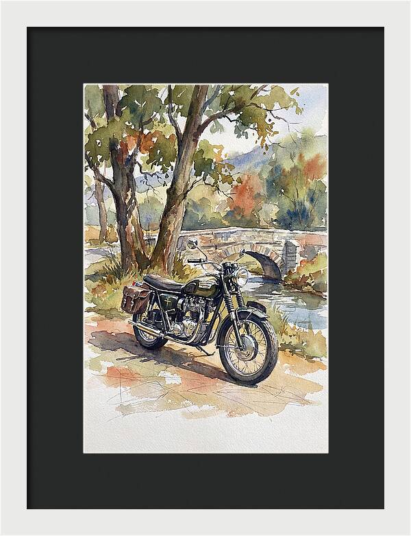 Vintage Motorcycle By The Stream