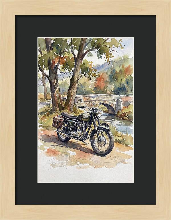 Vintage Motorcycle By The Stream