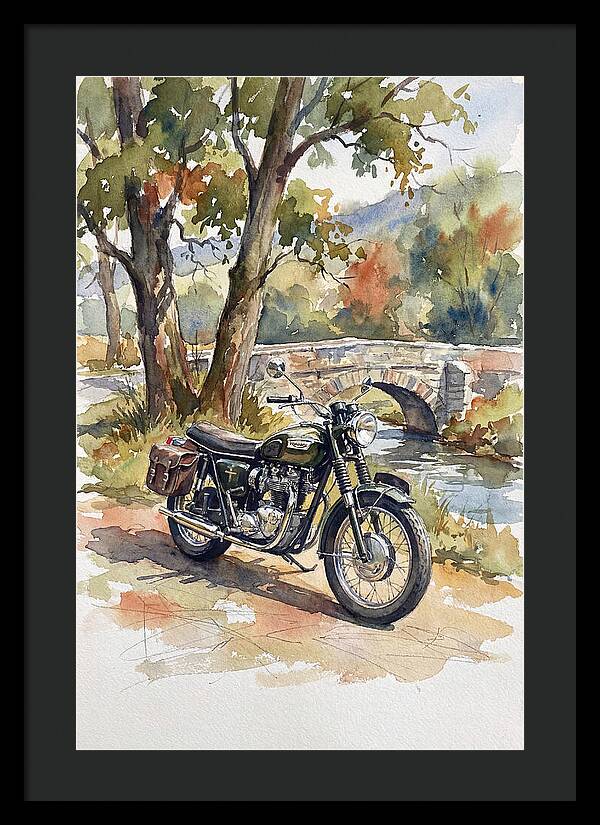 Vintage Motorcycle By The Stream