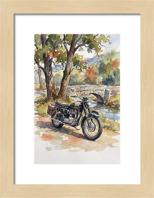 Vintage Motorcycle By The Stream