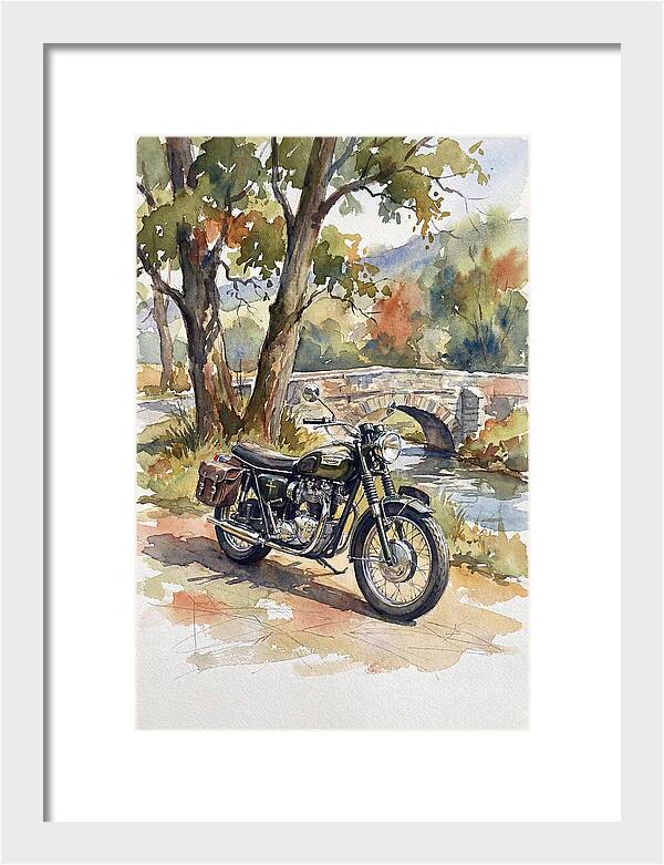 Vintage Motorcycle By The Stream