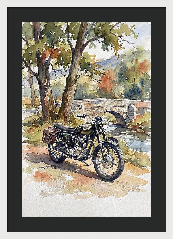 Vintage Motorcycle By The Stream