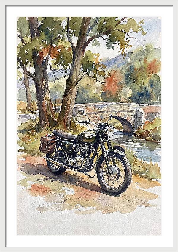 Vintage Motorcycle By The Stream