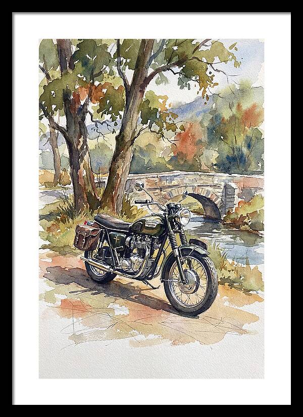 Vintage Motorcycle By The Stream