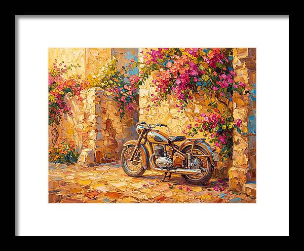 Vintage Motorcycle In Blooming Alley