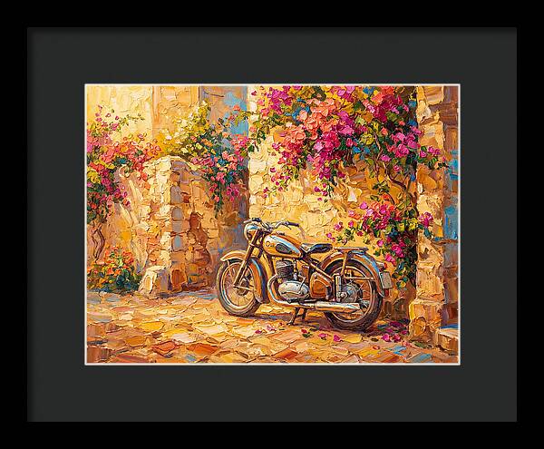Vintage Motorcycle In Blooming Alley