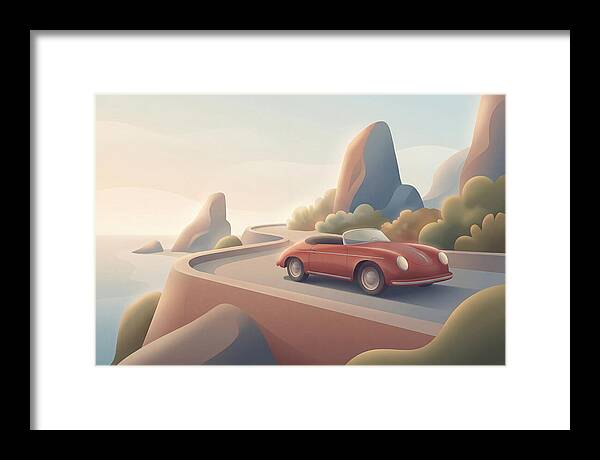 Vintage Red Convertible By The Coast