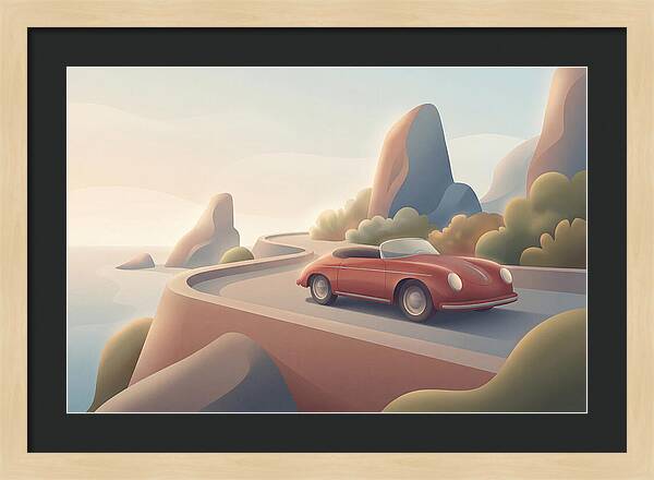 Vintage Red Convertible By The Coast