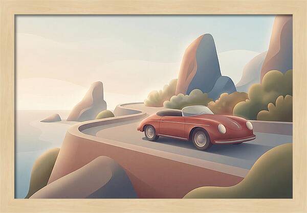 Vintage Red Convertible By The Coast