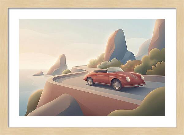 Vintage Red Convertible By The Coast