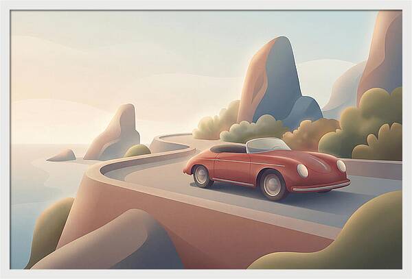 Vintage Red Convertible By The Coast