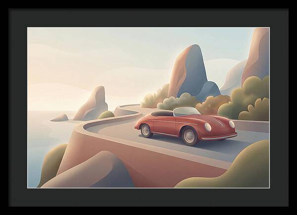 Vintage Red Convertible By The Coast