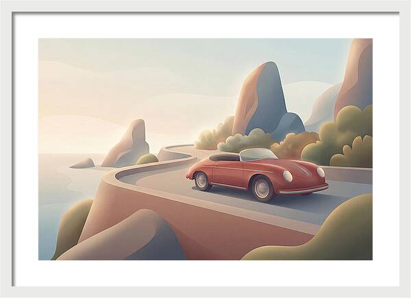 Vintage Red Convertible By The Coast