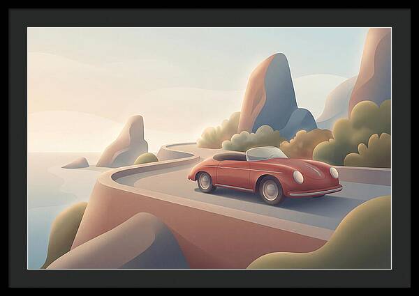 Vintage Red Convertible By The Coast