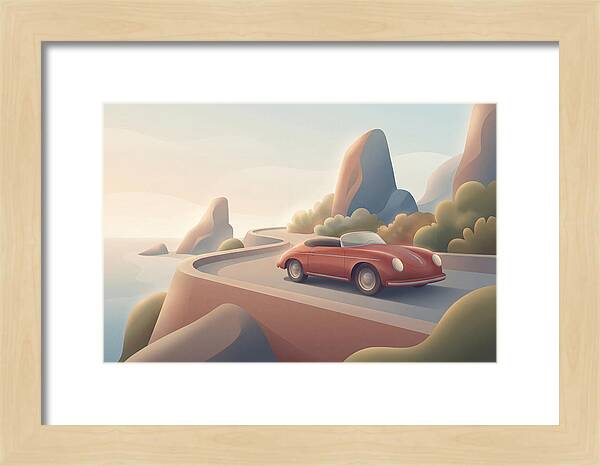 Vintage Red Convertible By The Coast