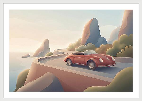 Vintage Red Convertible By The Coast
