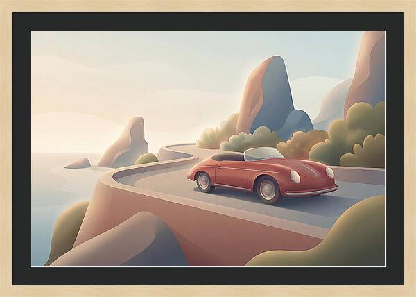 Vintage Red Convertible By The Coast