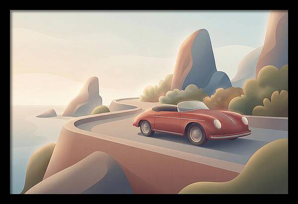 Vintage Red Convertible By The Coast