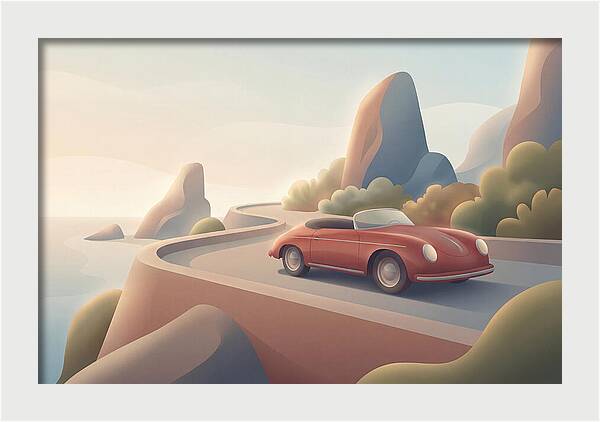 Vintage Red Convertible By The Coast