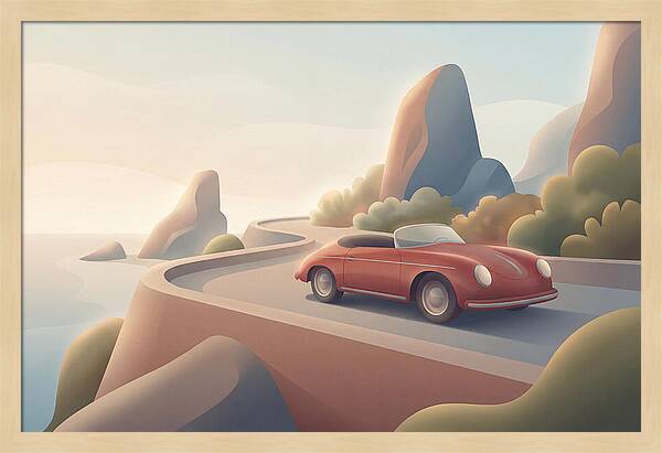 Vintage Red Convertible By The Coast