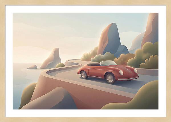 Vintage Red Convertible By The Coast