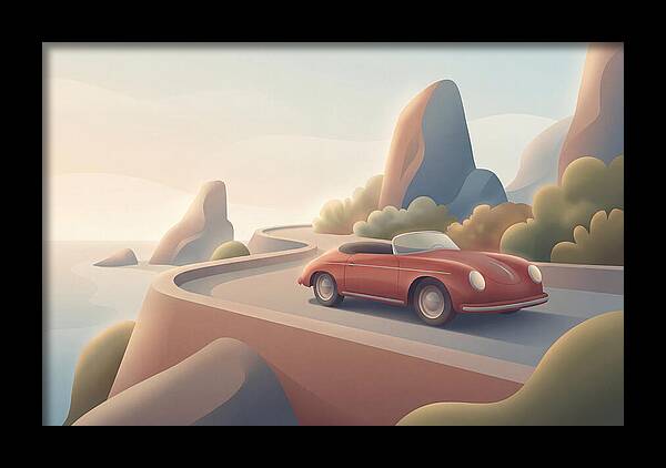 Vintage Red Convertible By The Coast