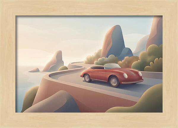 Vintage Red Convertible By The Coast