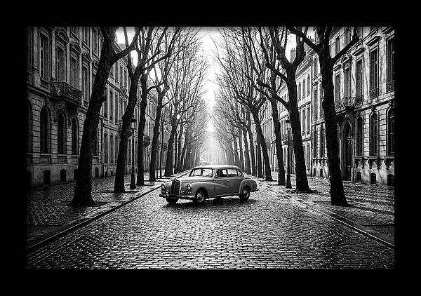 Vintage Sedan On Tree Lined Street