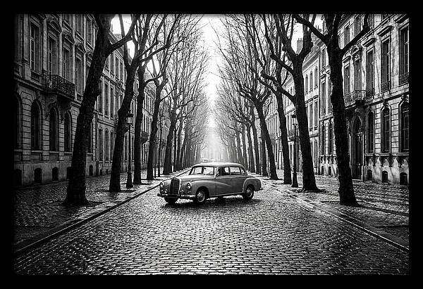 Vintage Sedan On Tree Lined Street