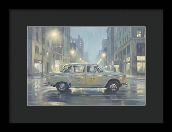 Vintage Taxi Cab On Rainy Night