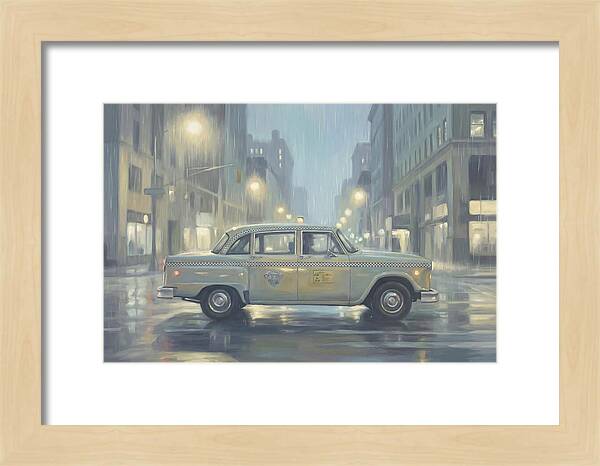 Vintage Taxi Cab On Rainy Night
