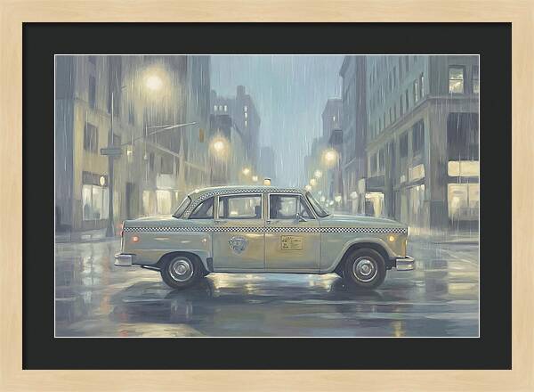 Vintage Taxi Cab On Rainy Night