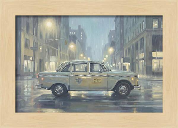 Vintage Taxi Cab On Rainy Night