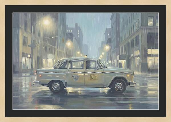 Vintage Taxi Cab On Rainy Night