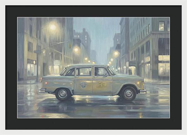 Vintage Taxi Cab On Rainy Night