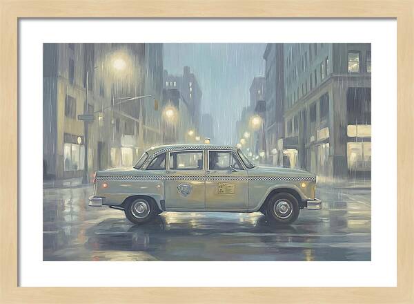 Vintage Taxi Cab On Rainy Night